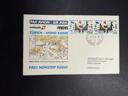 Swissair Erstflugbrief Zürich-Hongkong ab UNO 1991