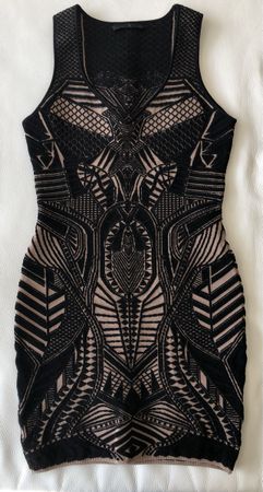 RVN robe de soirée motifs aztèques noir et beige CH36 neuve!