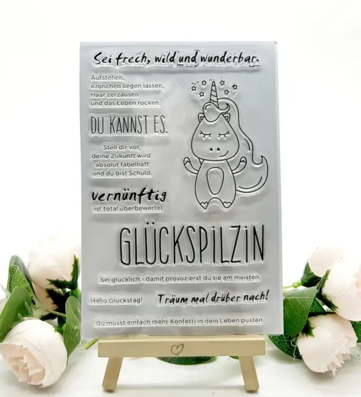 Timbri: Einhorn Glückspilzin / freche Texte   - Silikonstempel – Nuovo e nell'imballaggio originale da Frenkendorf venduto da jazzplatten 1