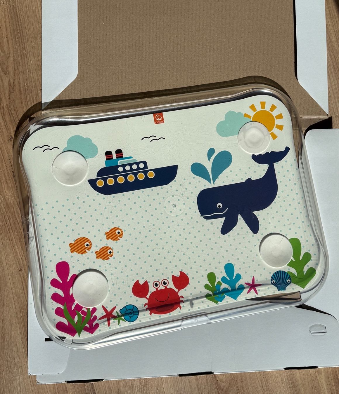 Set di tavolo e panche: Stokke Table Top mit auswechselbaren Sujet – Usato da Samedan venduto da Gischpel25