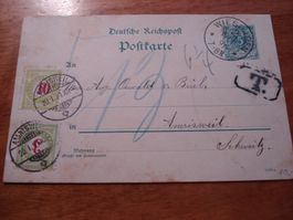 Ganzsache Dt. Reich-Schweiz, austaxiert, 2 Portomarken 1881
