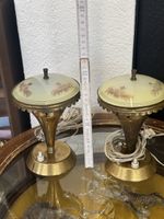 Paar Art-Deco Tischlampen aus Messing & Opalglas, ca. 1930