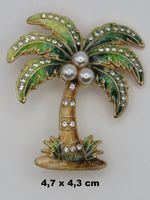 Brosche - PALME mit PERLEN und Strass - 4,7x4,3cm
