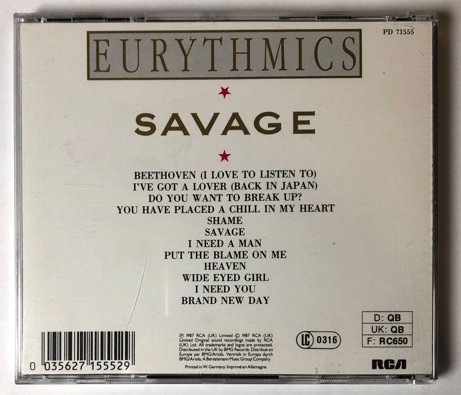 CD: EURYTHMICS - SAVAGE – Usato da Poliez-Pittet venduto da Newtown-Records 1