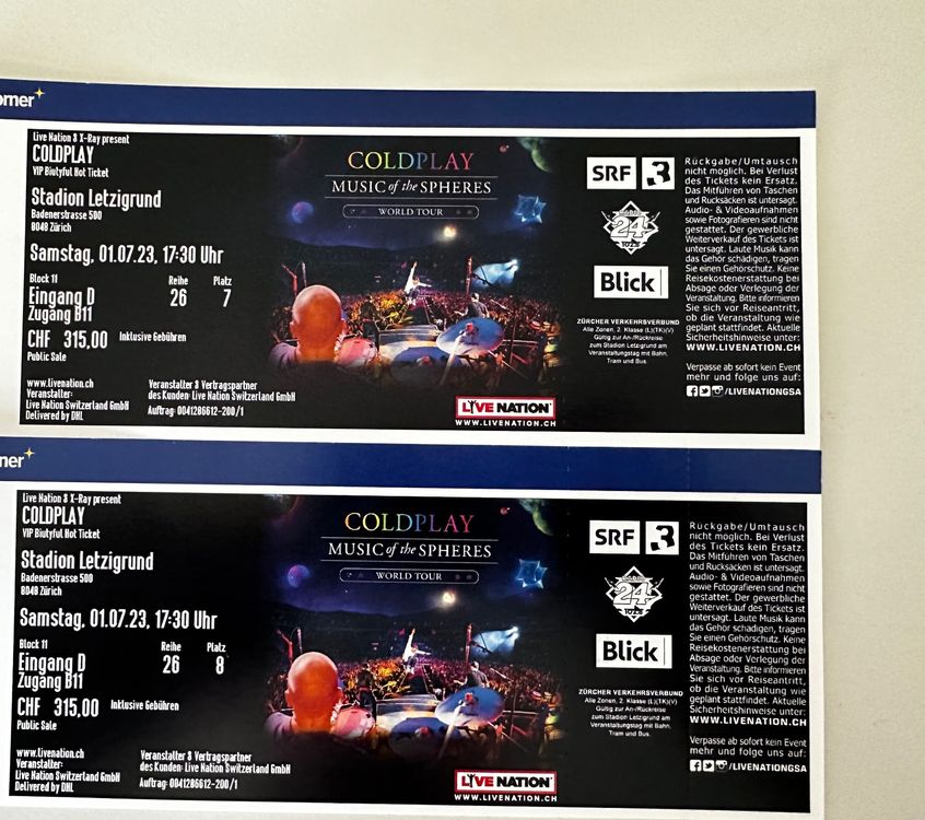 Coldplay VIP Biutyful Hot Ticket 2 Stück Kaufen auf Ricardo