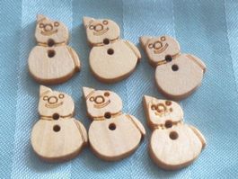 40 Knöpfe Schneemann Holz natur