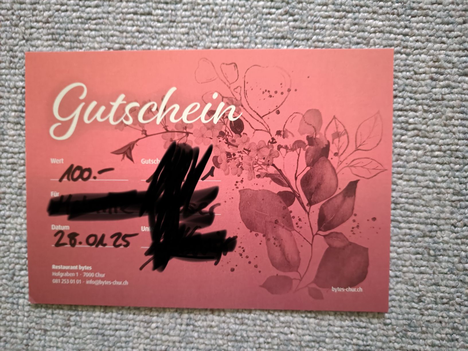 Gutscheine: Restaurantgutschein Bytes Chur 100.- – Neu und originalverpackt aus Jaberg von urig17. 1
