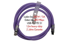 USB-C Schnelladekabel + Datenfunktion 1,2m, Silikon, Neuware