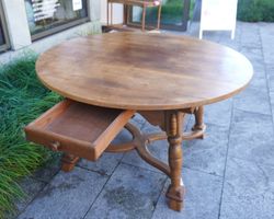 Antiker Tisch D122 cm Eiche mit Schublade (HE337)