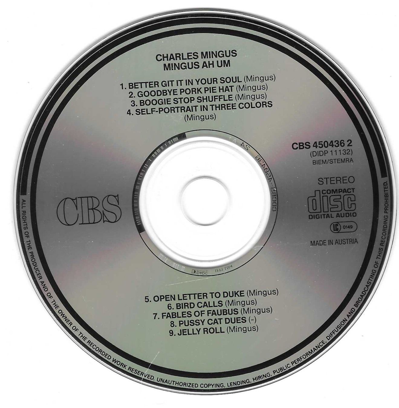 CD: CHARLIES MINGUS  -  MINGUS AH UM – Usato da Bex venduto da Giorgiob 2