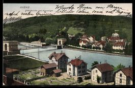 AK Aarau, Ortsansicht, Kettenbrücke und Alpenzeiger