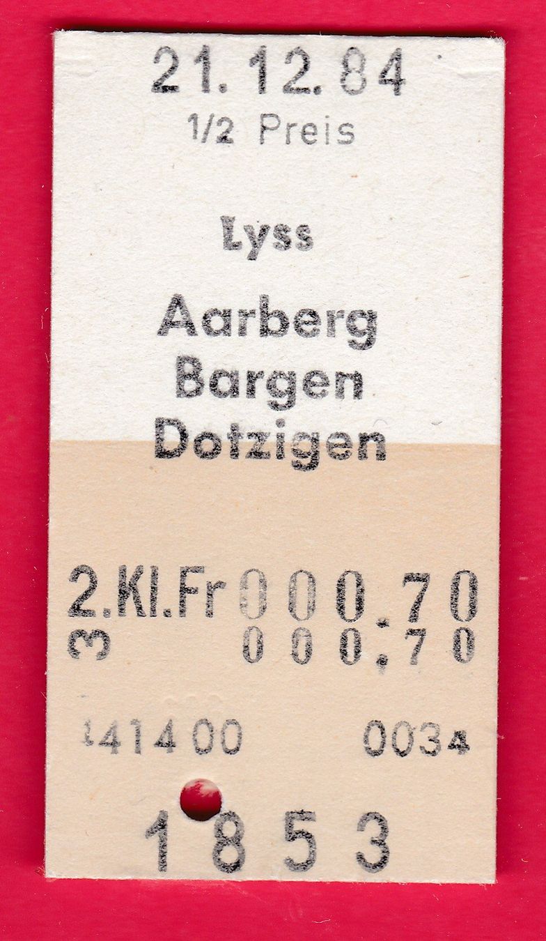 Tickets: KARTON BILLETT, LYSS - DOTZIGEN, 2.KLASSE, EINFACH, HALBTAX – Gebraucht aus Oberrieden von Gebirgsstelze