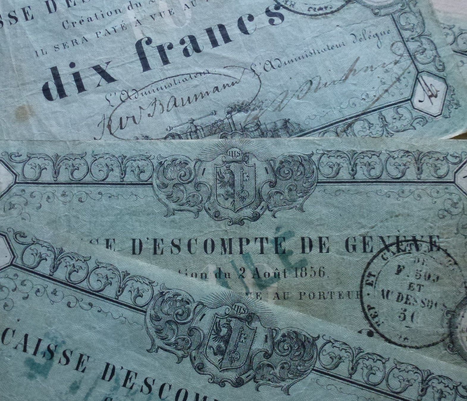 Banconote: Geneve ++ Lot 4x 10 Franken 1856 – Usato da Walkringen venduto da Casablanca777 7