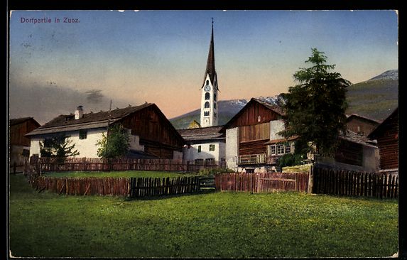 Cartoline postali: AK Zuoz, Ortspartie mit Kirchturm – Usato da Berlin venduto da bartko-reher