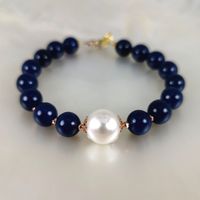 Bracelet perles Southsea 8x8.5mm Agate bleu - C.Z. Ag925