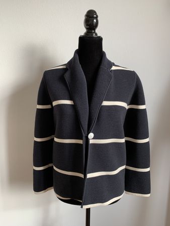 RENA LANGE: Super edle blau-weiss gestreifte Woll-Jacke, M
