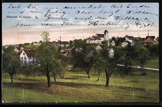 Cartoline postali: Oberwil /Aargau, Ortsansicht aus der Vog – Usato da Berlin venduto da bartko-reher