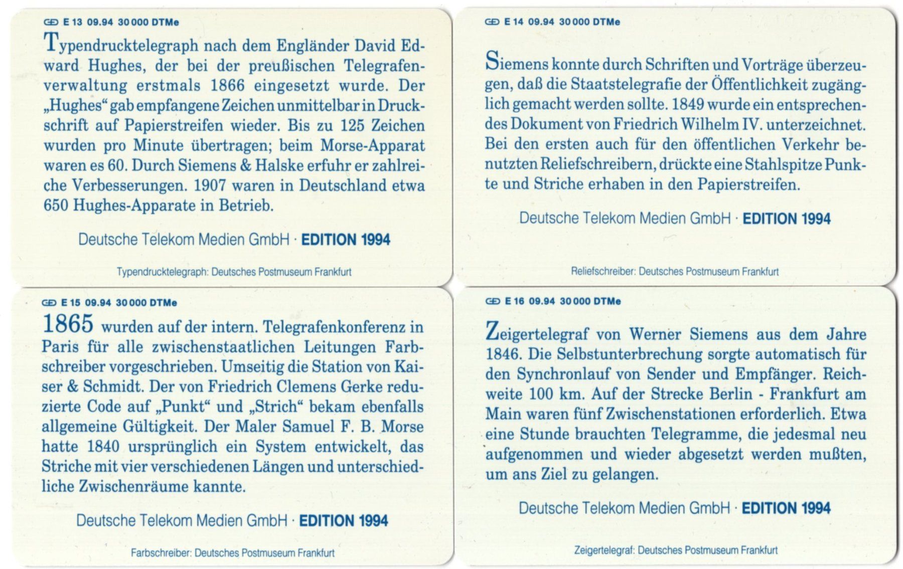 Telefon- & Taxkarten: Morseapparate Serie - 4 volle Telefonkarten der E-Serie – Neu (gemäss Beschreibung) aus Eglisau von Chperfins 1