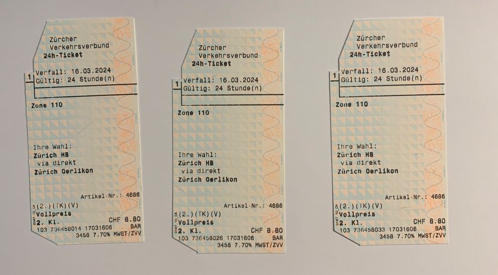 Bis 16.03.2024 GÜLTIG!!! 3x Zürich Zone 110 Tagestickets (Neu (gemäss ...