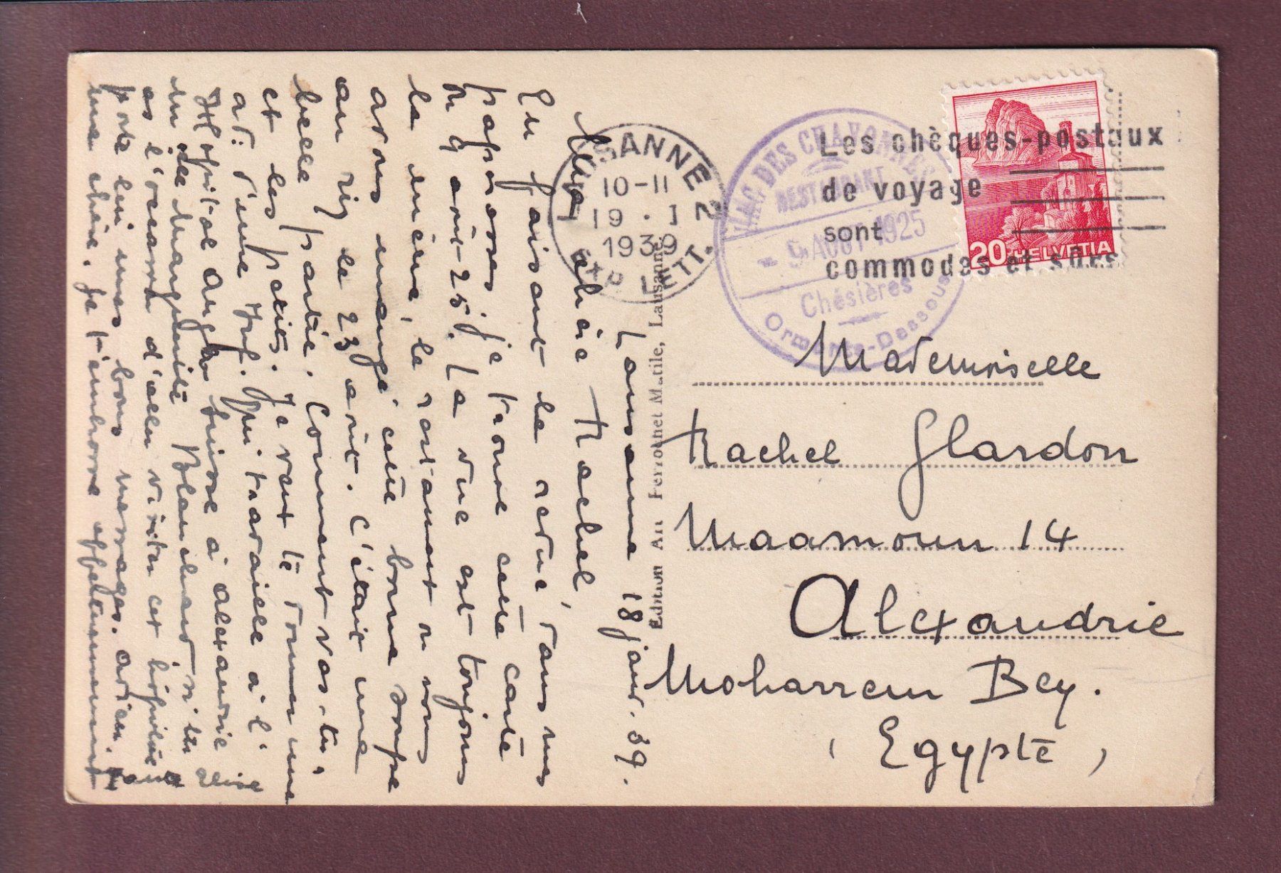 Cartoline postali: BRETAYE - Chalets et Restaurant - 1939 Obl. Restaurant – Usato da Pully venduto da nicecards 1