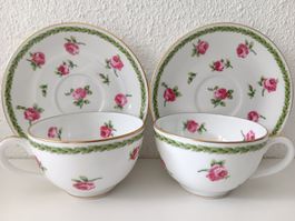 BERNARDAUD LIMOGES 2 x tasses et soucoupes "Aux roses"