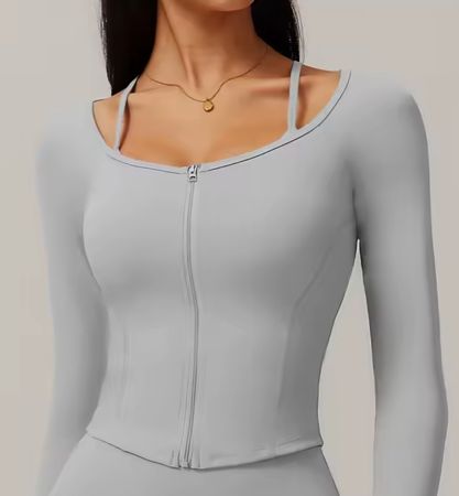 Trendiges Yoga Sportoberteil mit Zipper, Langarm, Grösse M,