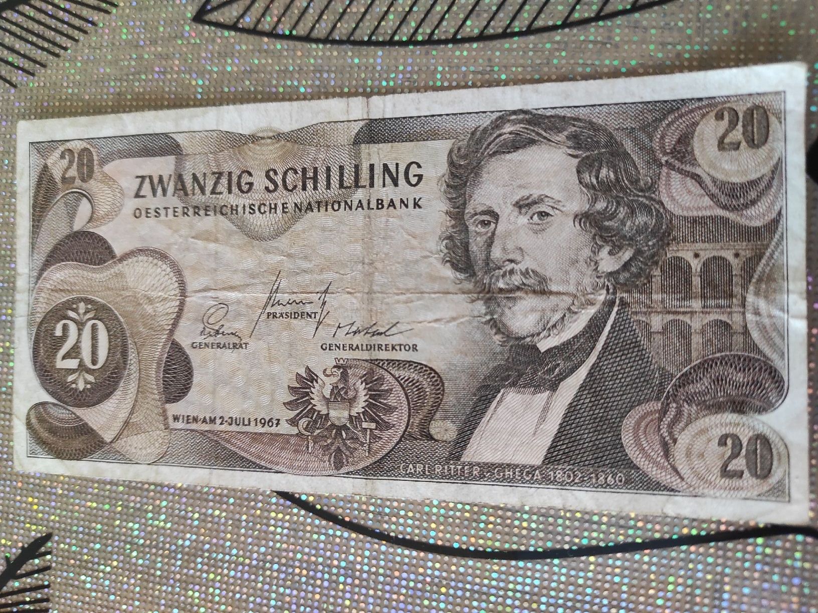 Banknoten: 20 schilling autrichien 1967 – Gebraucht aus Couvet von lulul