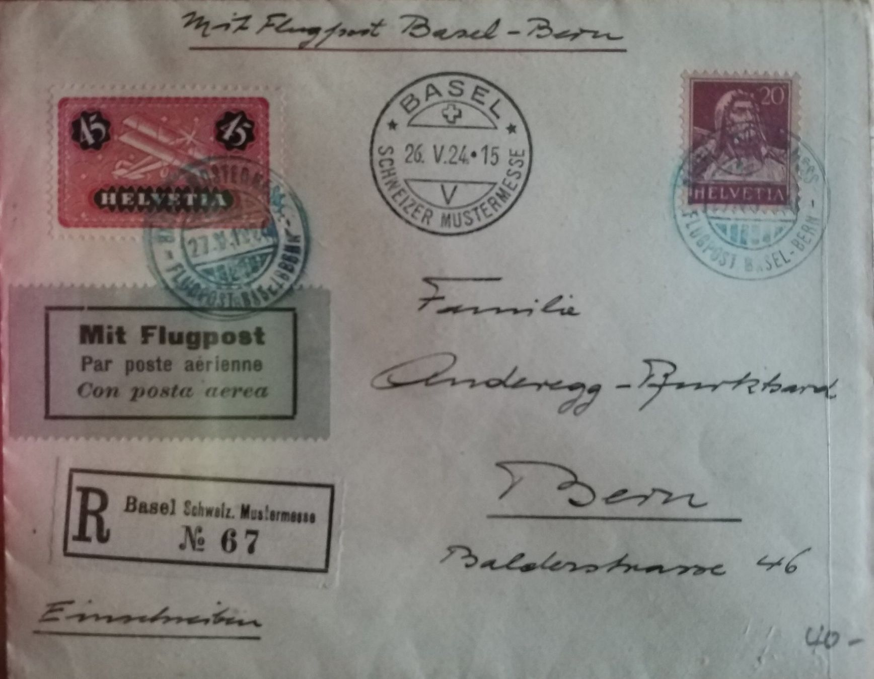 Tutti i francobolli: B92) 1924, schöner Flugpostbrief – Usato da Baden venduto da Eggi