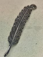 Jugendstil Brosche Feder 925er Silber mit Markasiten Top