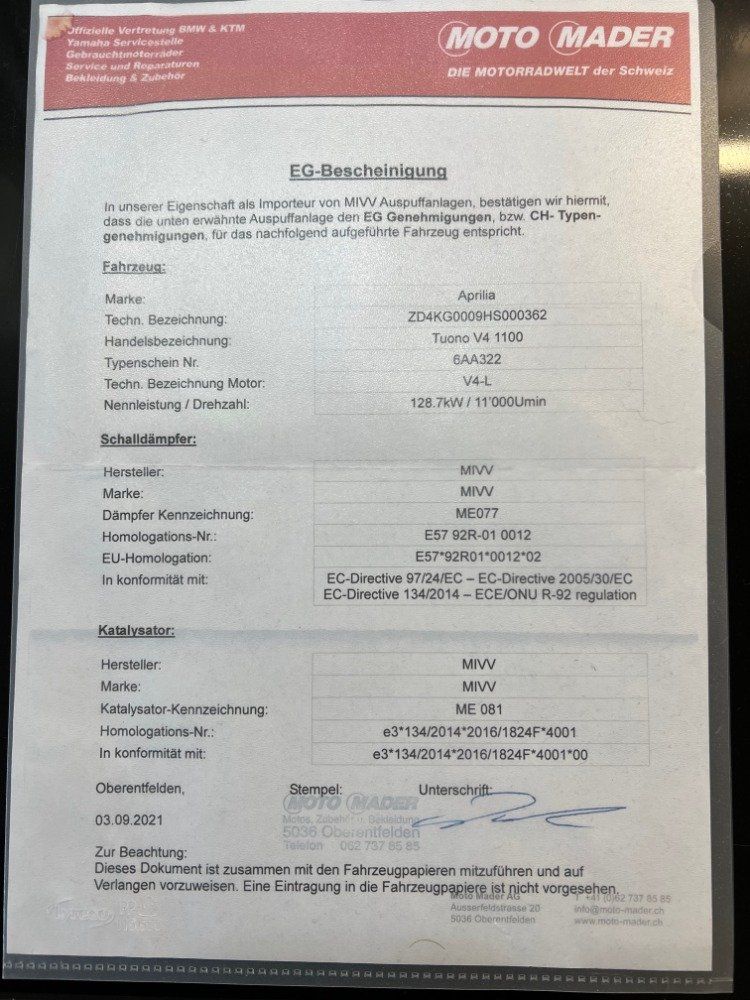 Aprilia Strasse: APRILIA Tuono V4 1100RR – Gebraucht aus Giornico von ema_vm7d 5