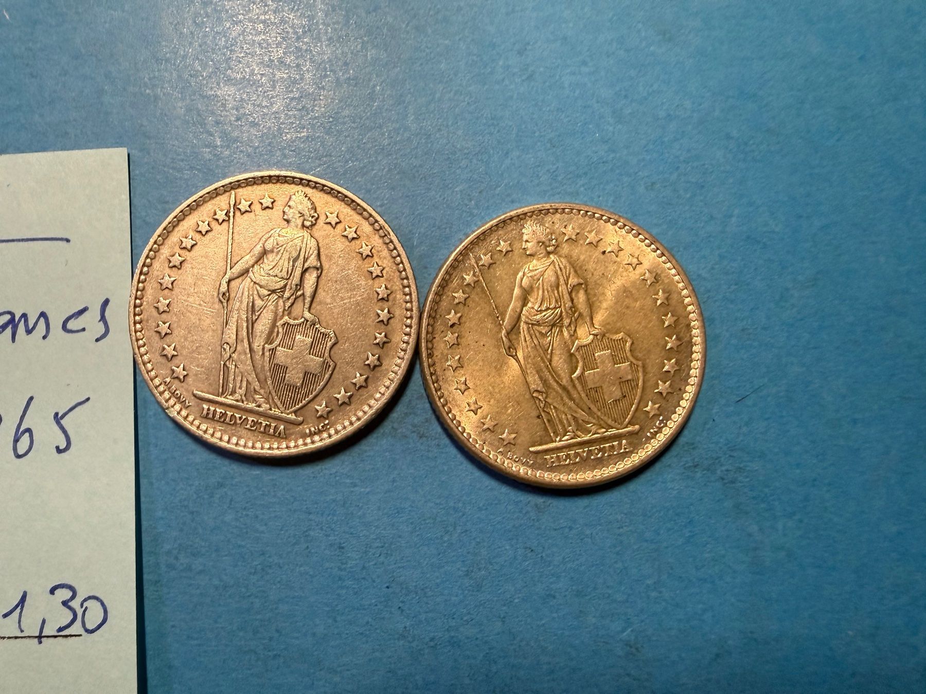 Alle Münzen: SUISSE :  2 X 2 FRANCS 1939 + 1965 ARGENT – Gebraucht aus genève von GEnumist 1