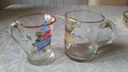 2 antike Andenken-Henkelgläser mundgeblasen ,Handbemalt