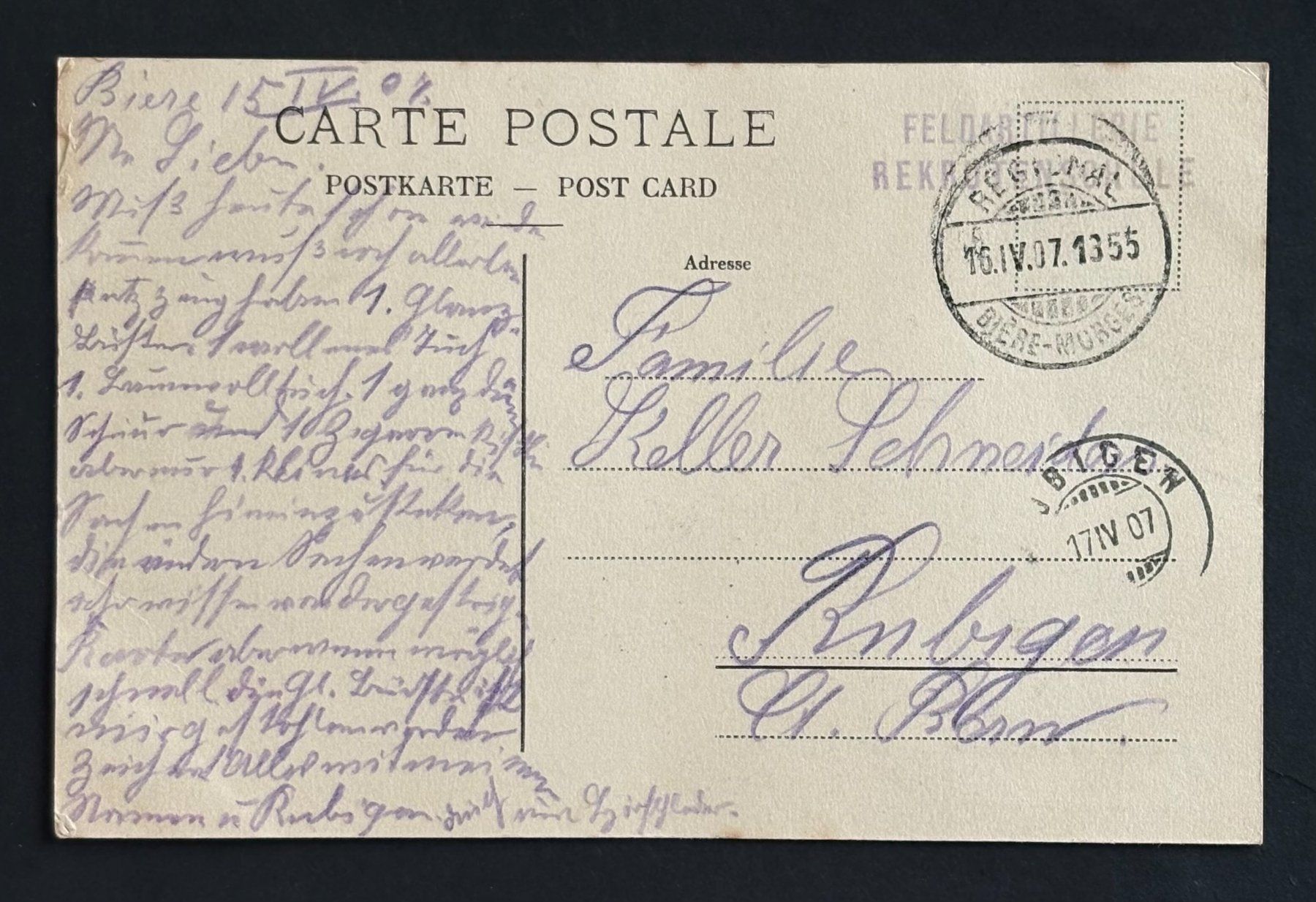 Cartoline postali: SCHWEIZER ARMEE FELDARTILLERIE 1907 – Usato da Ostermundigen venduto da Wyatt-Earp 1