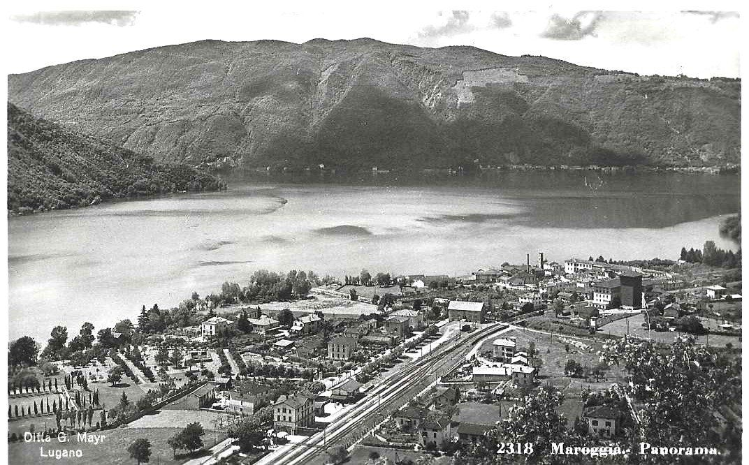 Ansichtskarten: AK MAROGGIA PANORAMA 1943 BAHNPOSTSTPL. – Gebraucht aus Schlossrued von Aronliam