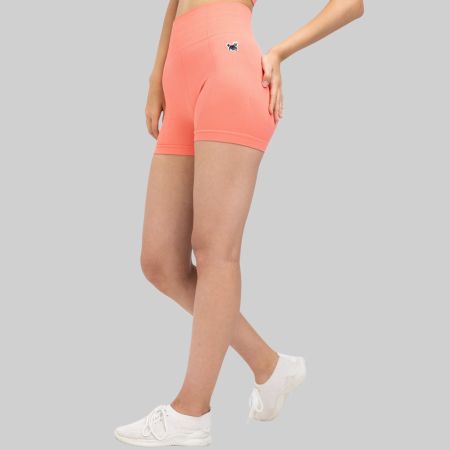 Sport Shorts Damen Seamless Radlerhose Gym Korallen Rot XXL