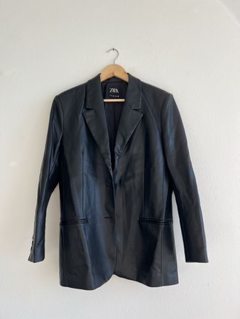 Damen Blazer Kunstleder schwarz Grösse M Zara