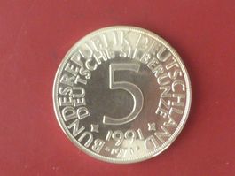 BRD 5 DM Silbermünze 1991 Bundesadler Silbermünze
