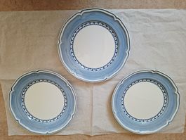 3 Villeroy & Boch Casa Azul Piccolo Teller weiss blau, fine 