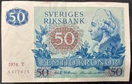 Schwedische 50 Kronen Banknote, Jahrgang 1974, Top Zustand