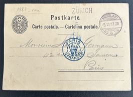 Postkarte 1887 mit Aufdruck Arth - Rigibahn selten 