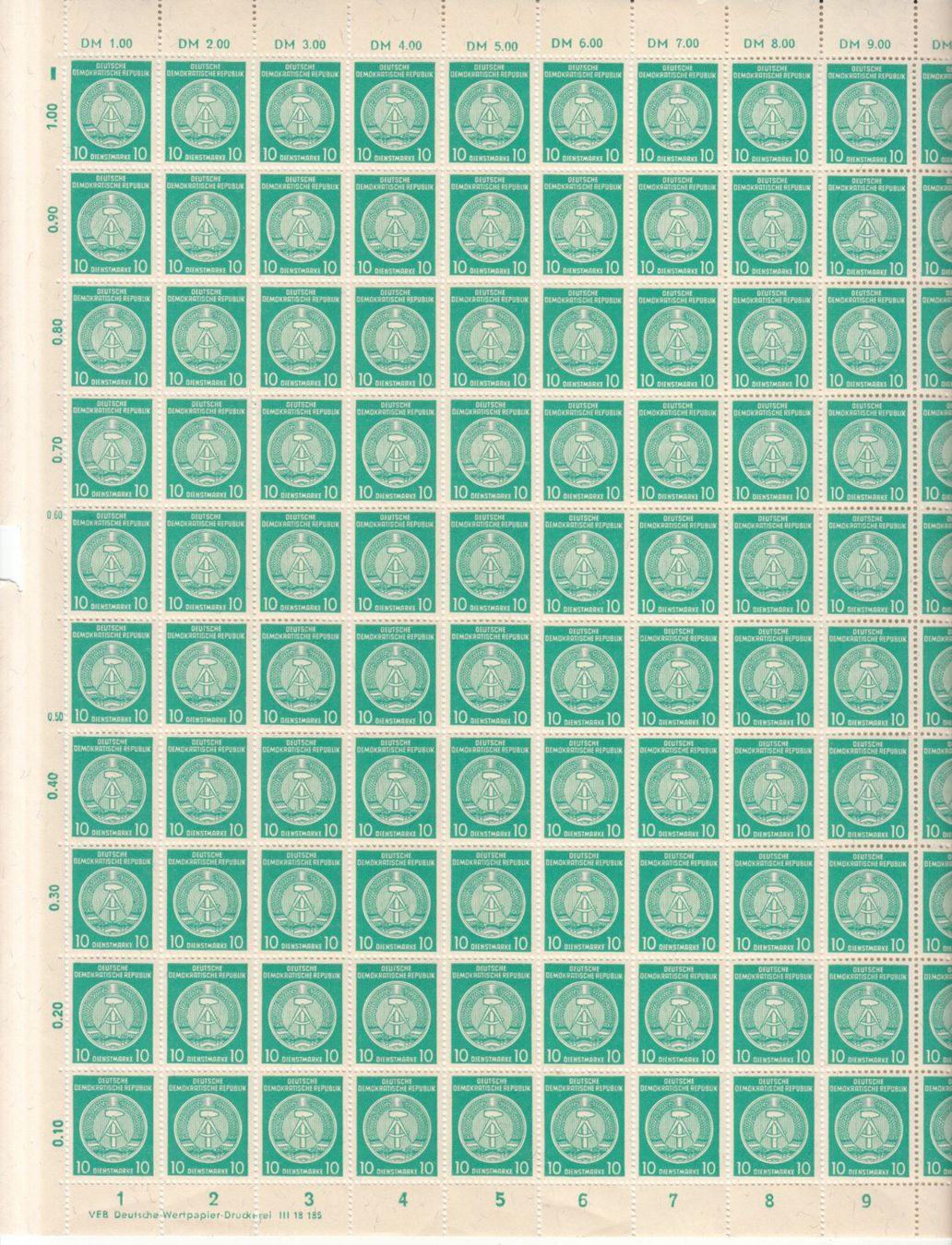 Tous les timbres: DDR Dienstmarken A Mi 35y Originalbogen postfrisch – D'occasion à Bürglen TG par StampGraf