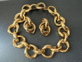 ✨Vintage Set Halskette und Ohrringe Clips, Goldfarbe