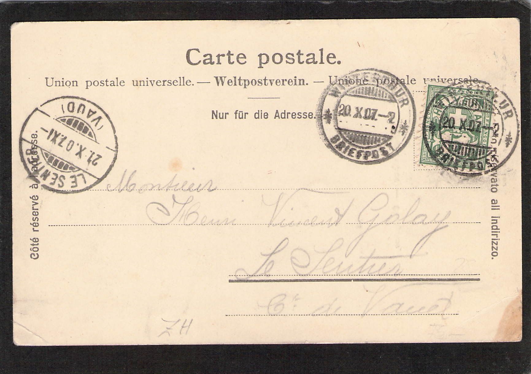 Cartoline postali: Winterthur ZH , Obergasse , gel. 1907 – Usato da Reichenburg venduto da Pipo-67 1
