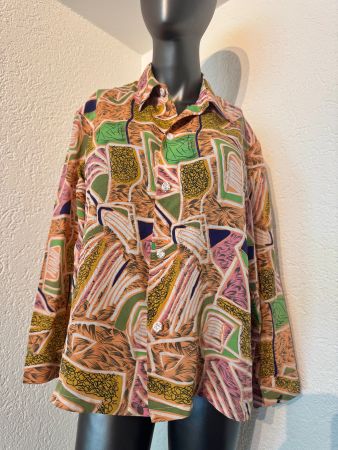 Damen Hemdbluse Langarm Bunt Geometrisch Casual Gr M Orange