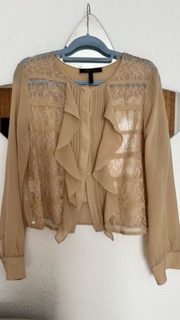 Top BCBGMAXAZRIA en Soie & Dentelle Beige – Taille L – NEUF