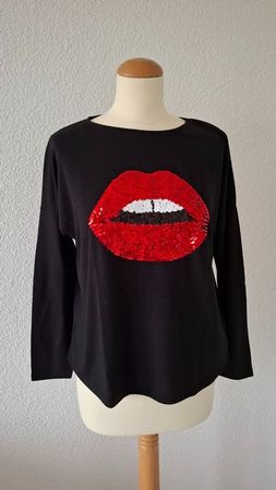 Amisu Shirt Schwarz, Gr. XS, Pailletten-Mund