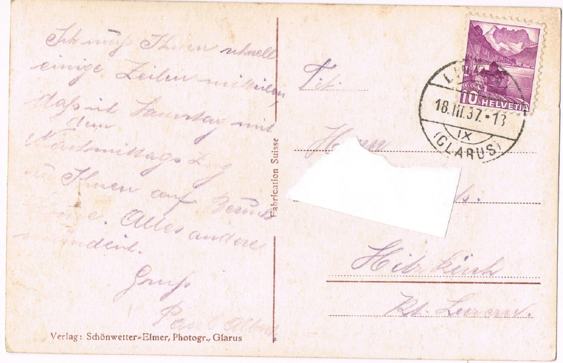 Cartoline postali: Linthal – Usato da Buchs AG venduto da Baerfisch 1