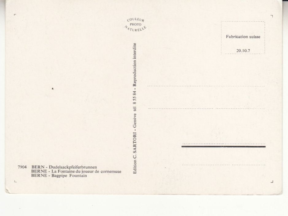 Cartoline postali: Bern Dudelsackpfeiferbrunnen ca. 1970 – Usato da Bürglen TG venduto da StampGraf 1