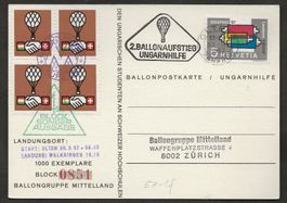 Ballon 1957 Schweiz Olten Luftpost Ungarnhilfe Vignette