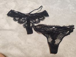 Damen String Tanga Set schwarz Spitze Grösse M neu